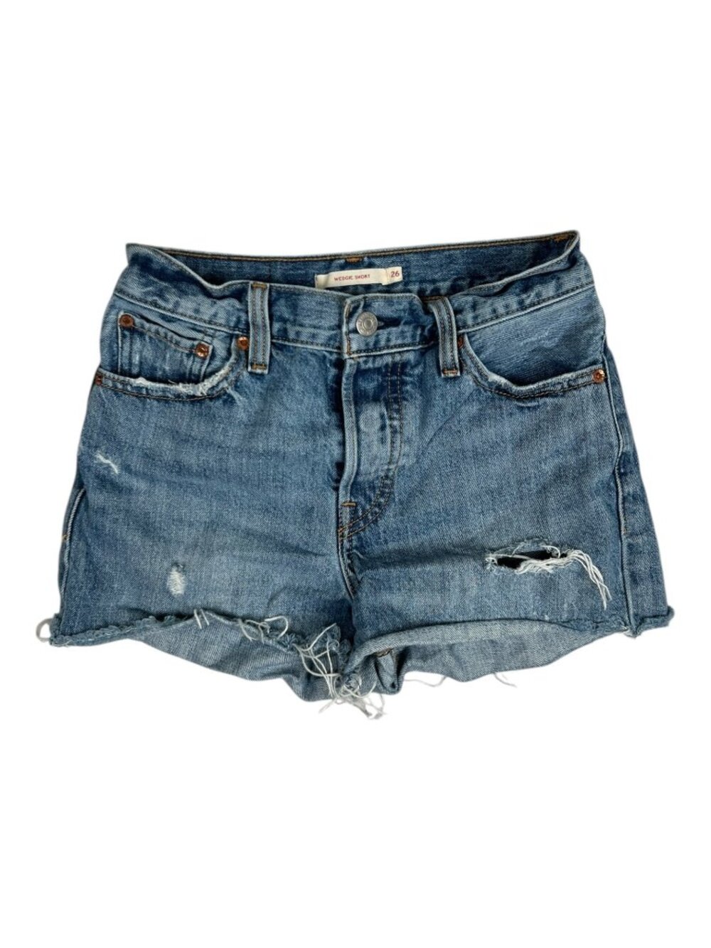 Levi’s Wedgie Denim Jean Shorts Size 26 Blue Daisy Dukes Distressed Button Fly